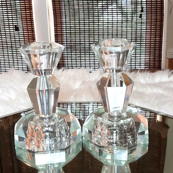 Crystal Vintage Candle Sticks 1 Set - Picture 1 of 9
